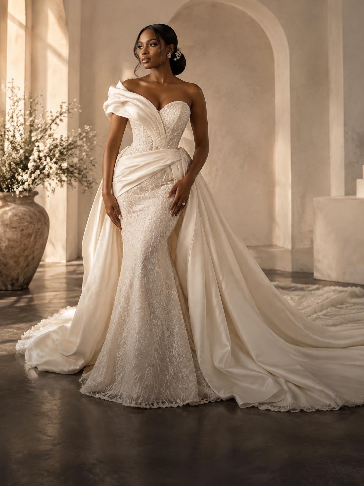 Bride wearing a bespoke ivory couture wedding gown