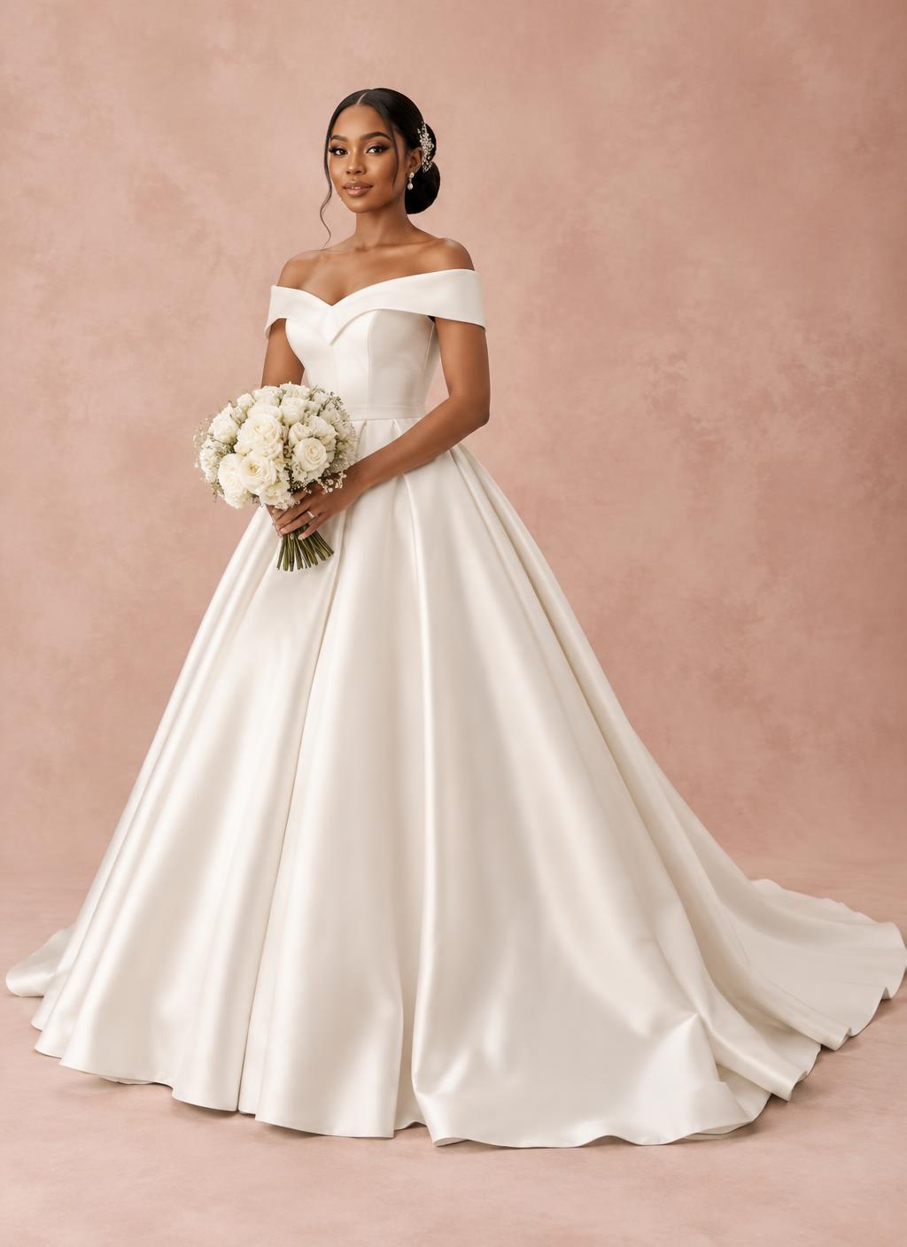 Bride in a sculpted ivory A-line wedding gown